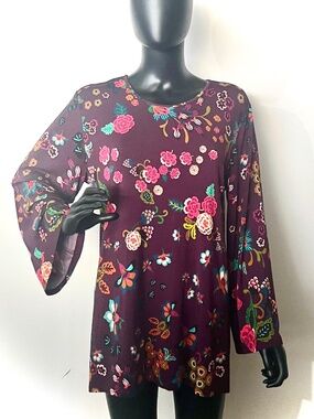 Johnny Was Plum Floral Print Tunic in Vibrant Multi
